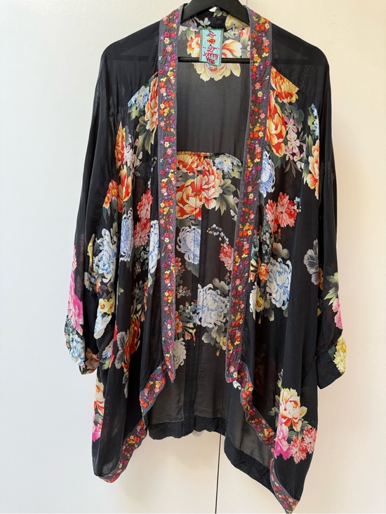 Johnny Was Jackets & Blazers - Johnny Was Jazzy Black Floral Kimono with Multicolor Blooms